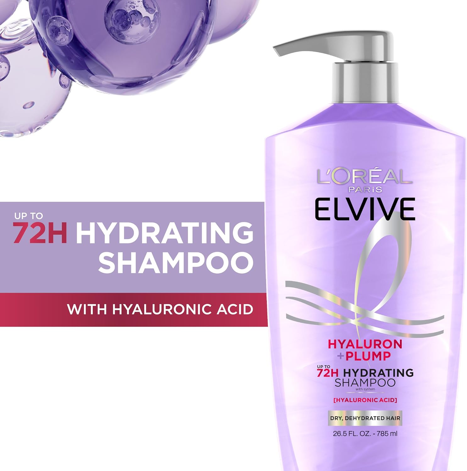 L'Oreal Paris Elvive Hyaluron Plump Shampoo, 26.5 Fl Oz - Image 2